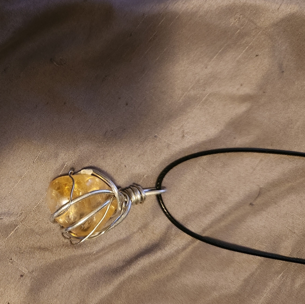 Handmade citrine wire wrap necklace